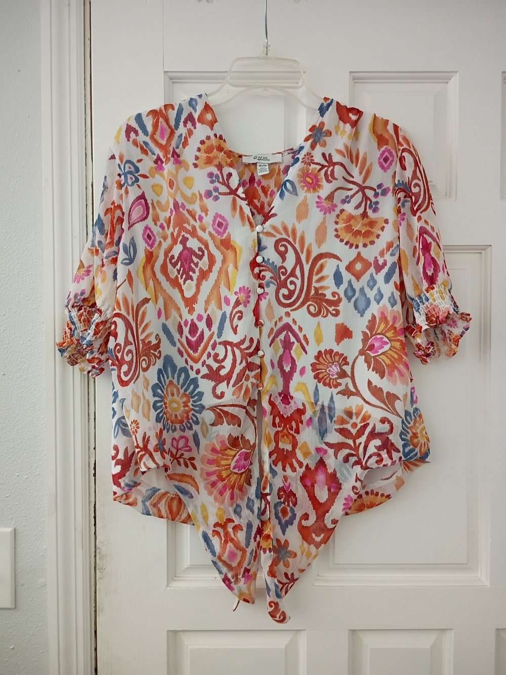 & Other Stories Multicolor Floral Ikat V-Neck Blouse